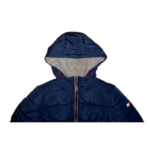Women's Tommy Hilfiger Deep Blue Puffer Hooded Jacket 3 Pockets Maroon Lining S - Picture 5 of 15